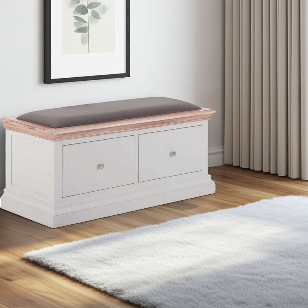 2 Drawer Blanket Box With Fabric Seat