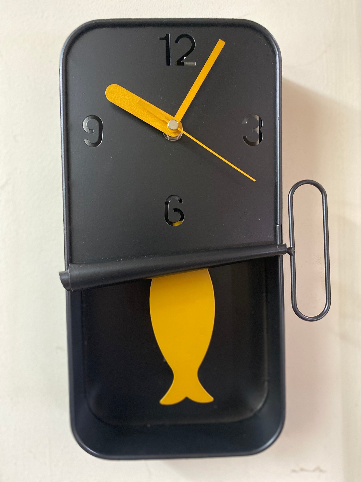 Black Metal Sardine Tin Pendulum Wall Clock