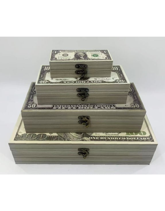Set of 4 Storage Boxes Dollar Notes