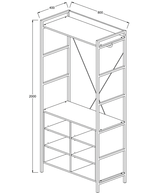 Claire-open-wardrobe-8-shelves-dimensions