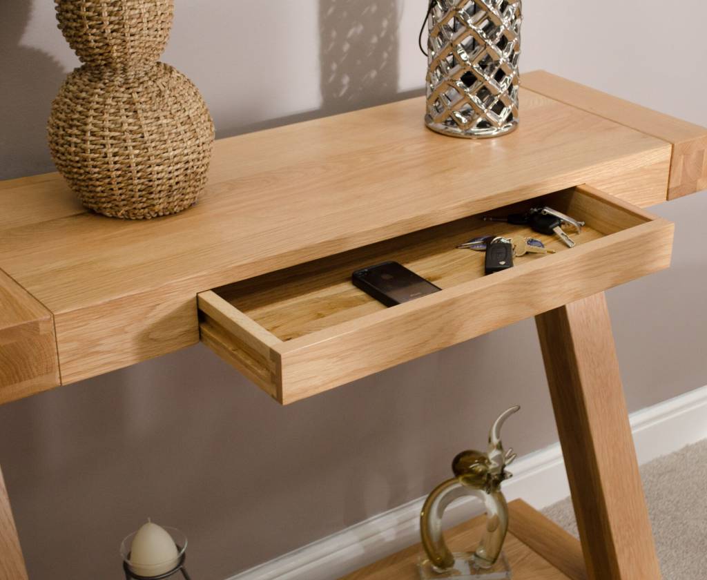 Z Oak Console Table With Drawer