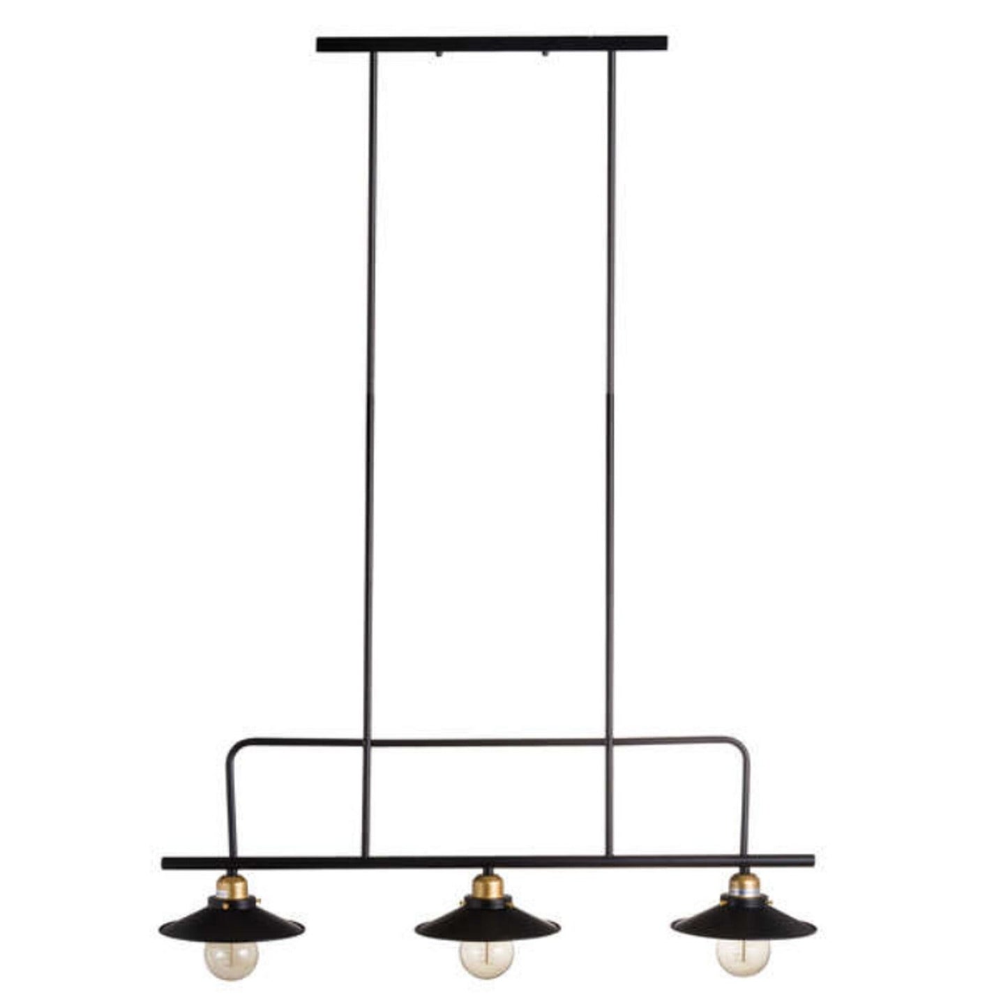 Luminária industrial tripla pendurada preta e latão incomum
