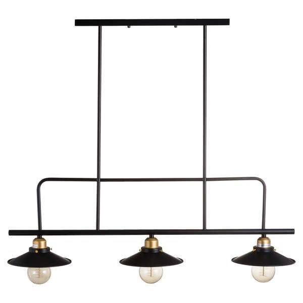 Luminária industrial tripla pendurada preta e latão incomum