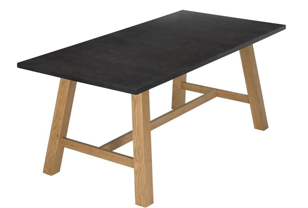 Modern Concrete Effect Table Top With Oak Legs ( Chairs & Bench NOT Included)