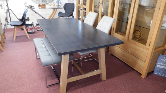 Modern Concrete Effect Table Top With Oak Legs ( Chairs & Bench NOT Included)
