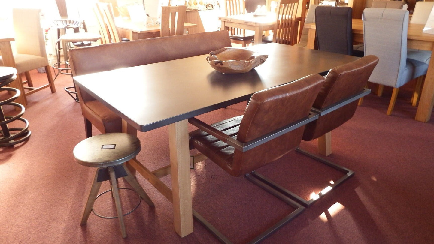 Modern Concrete Effect Table Top With Oak Legs ( Chairs & Bench NOT Included)