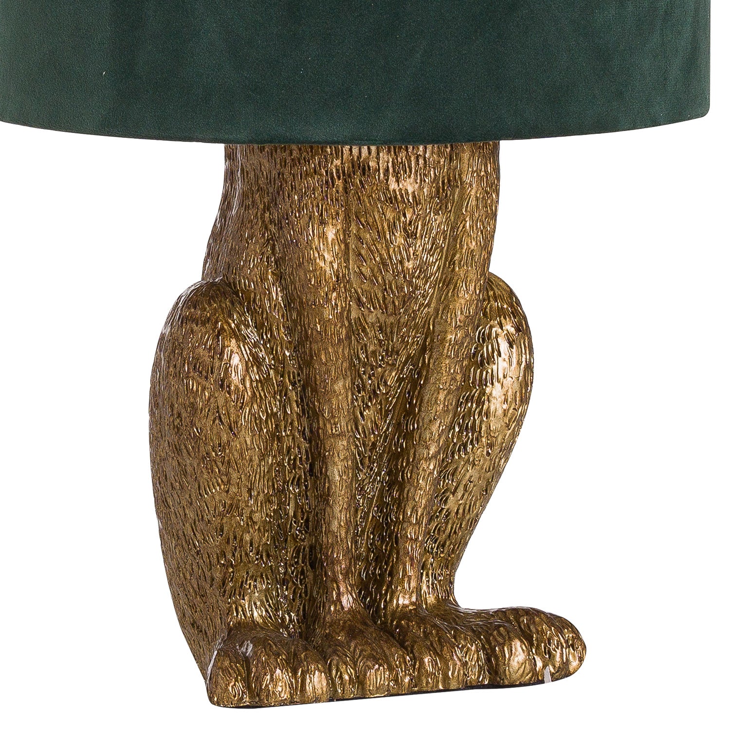 Antique-gold-hare-table-lamp-green-shade-detail