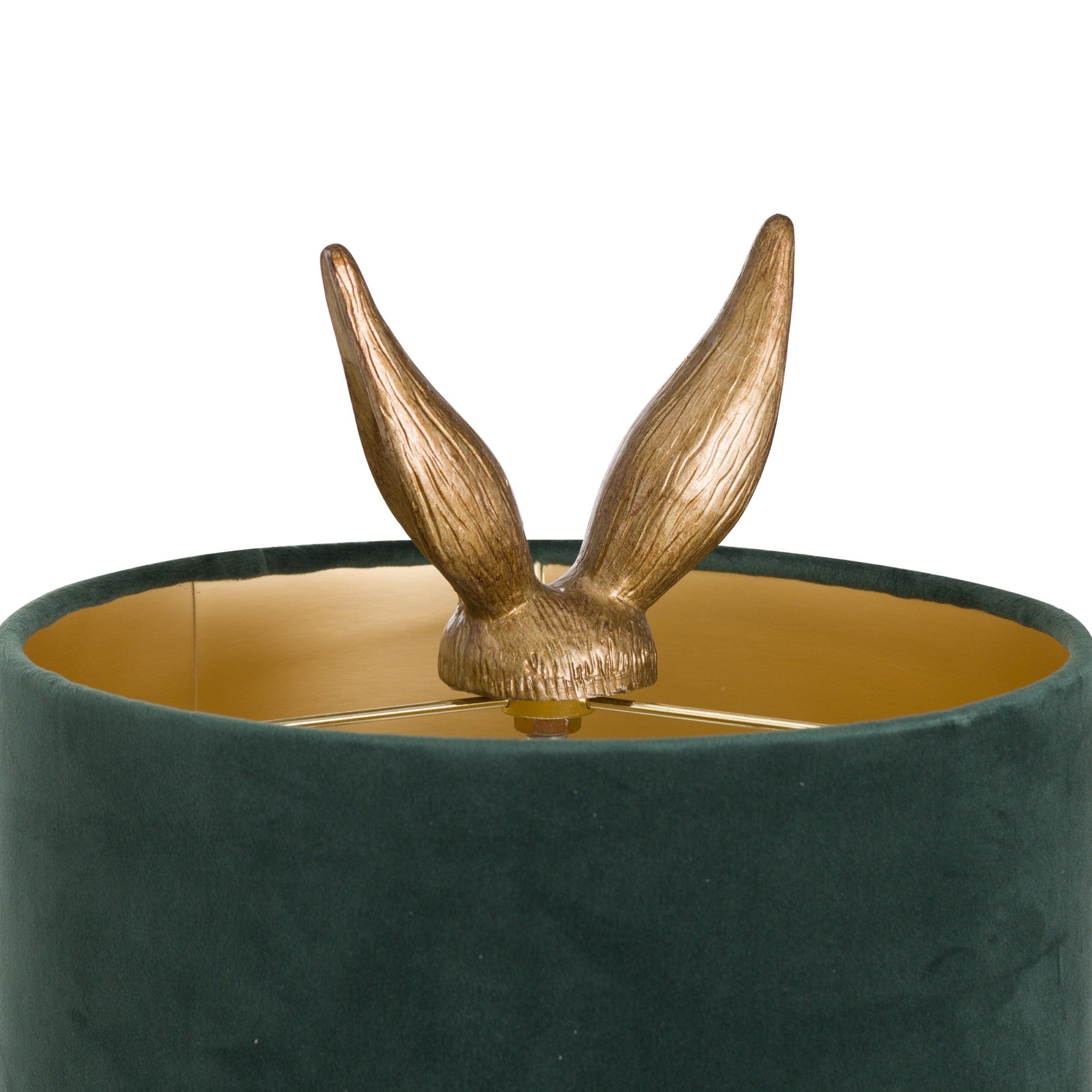 Antique-gold-hare-table-lamp-green-shade-ears