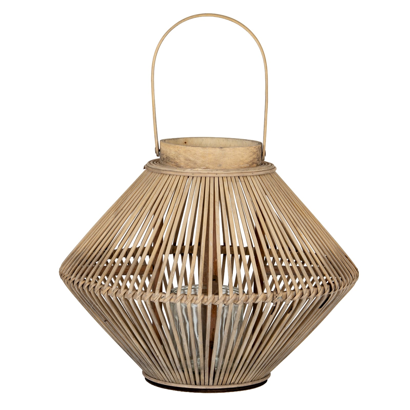 Cone Wicker Lantern With Glass Holder