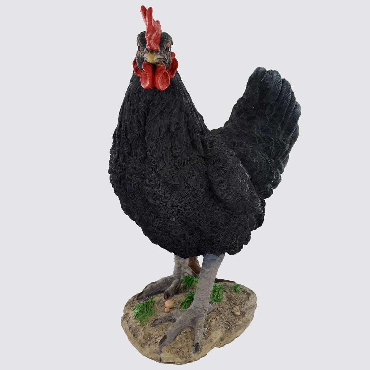 black-large-cockerel-garden-ornament-front