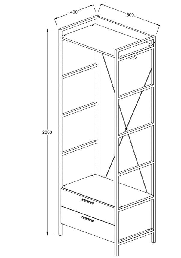 Claire Riviera Oak 2 Drawer Open Wardrobe