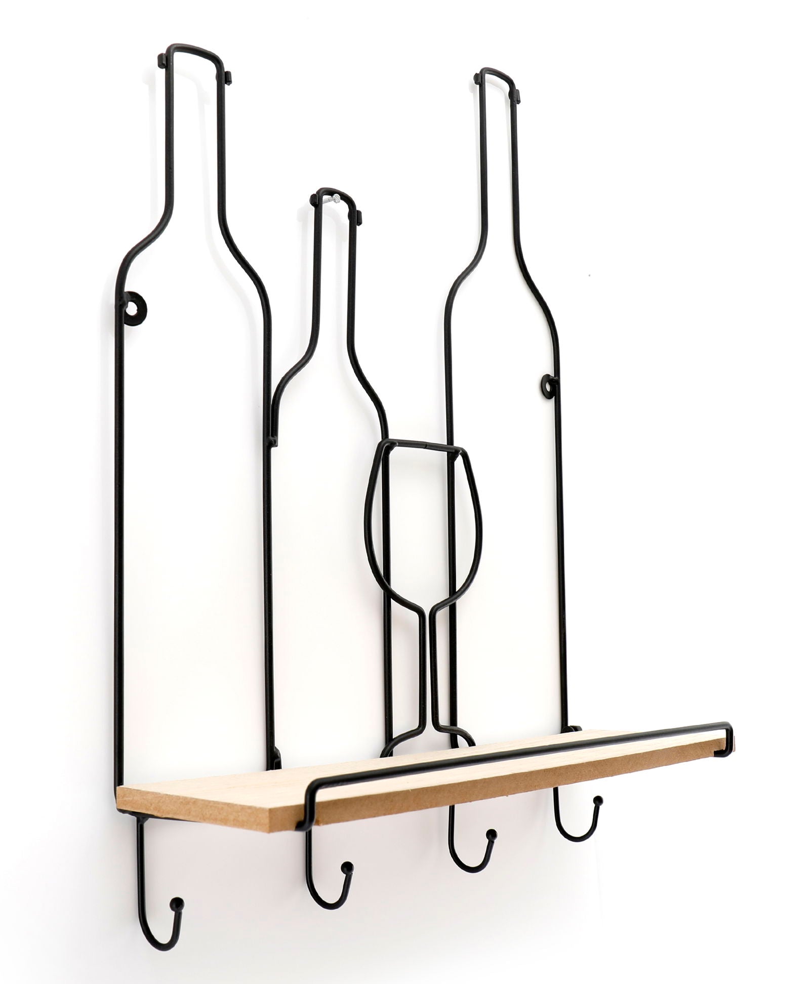 Wine Bottles Wall Shelf & 4 Hooks