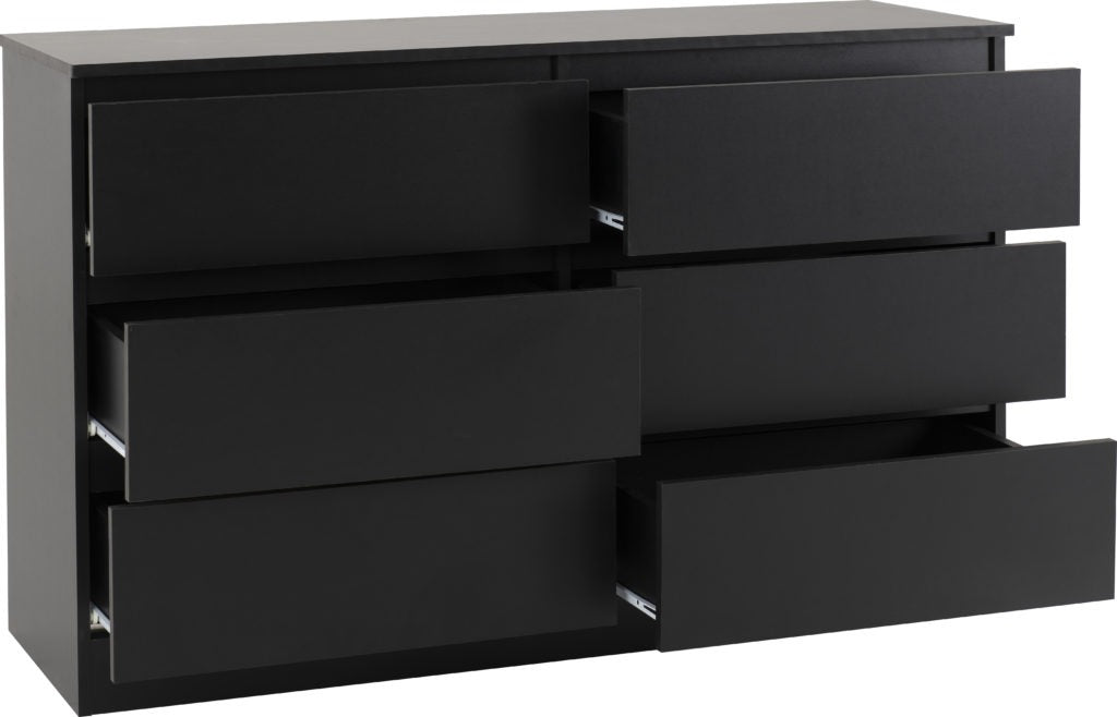 Malvern-6-drawer-chest-open-black