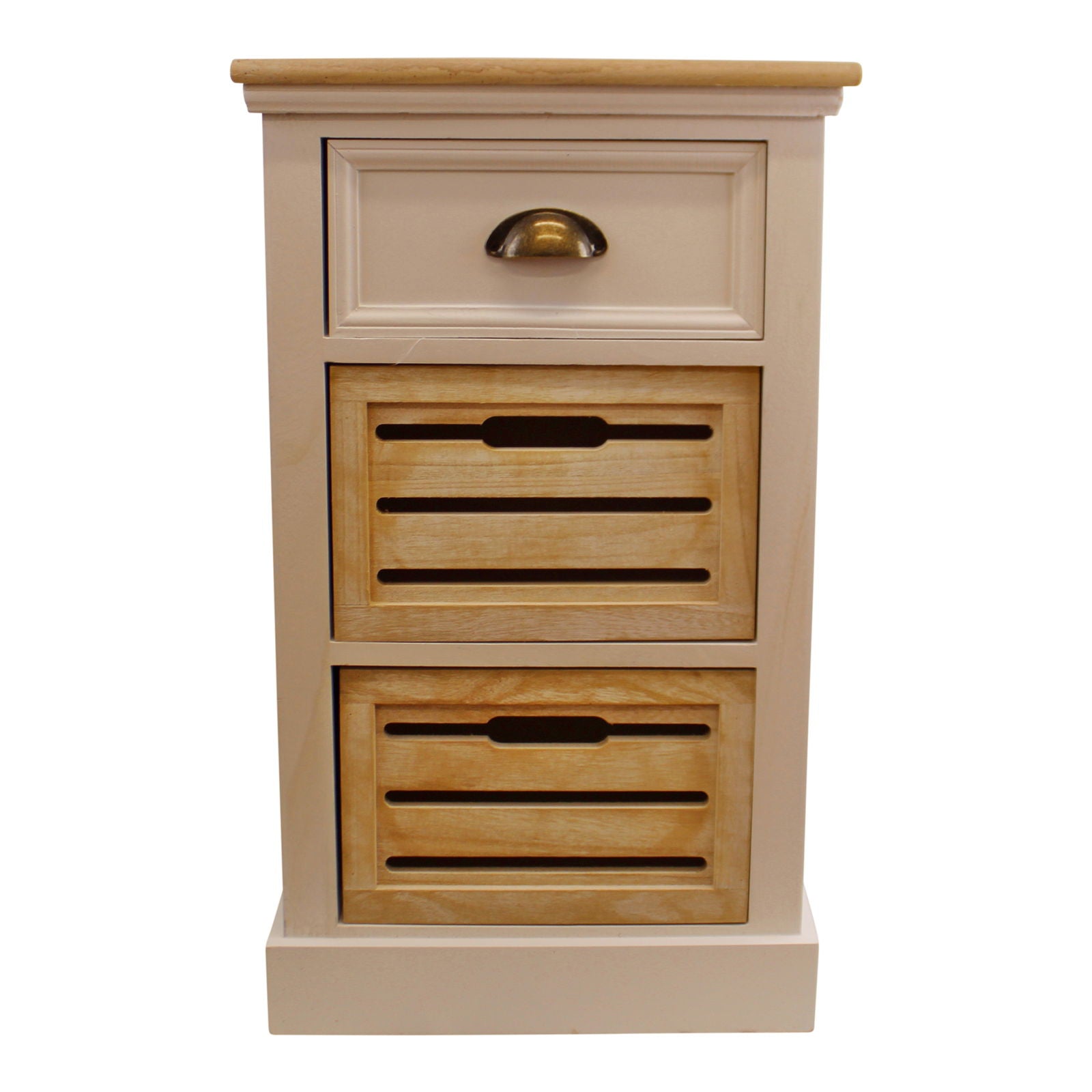 Contemporary Natural & White Chest Of Drawers, 3 Drawers