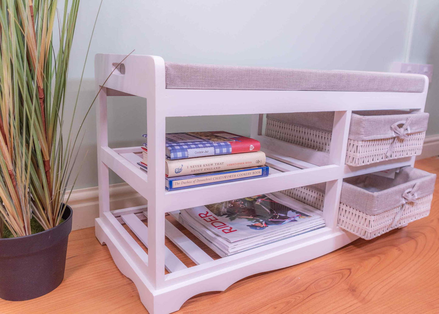 Laxey White Bench With Shoe Rack & Drawers