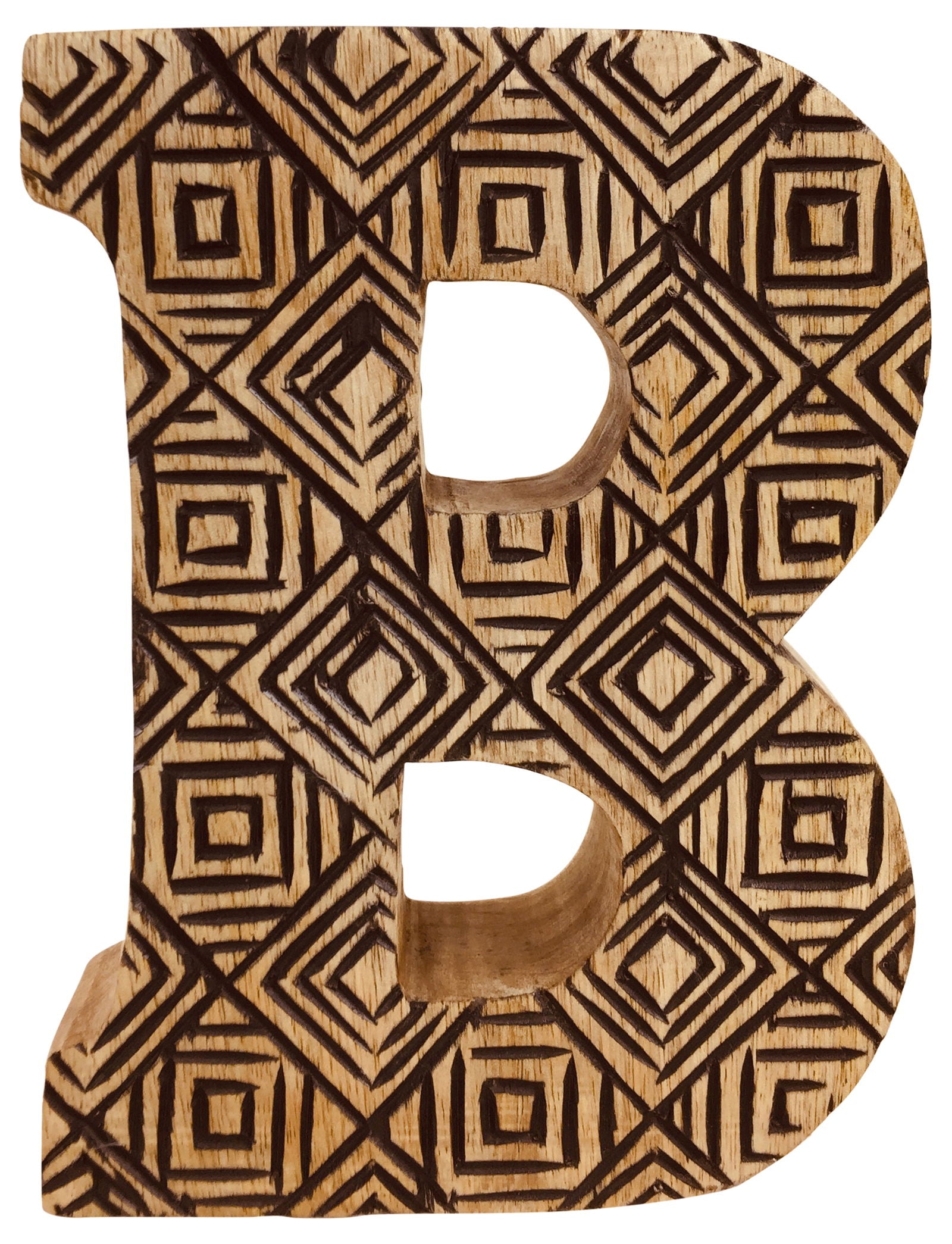 Hand Carved Wooden Geometric Letter B