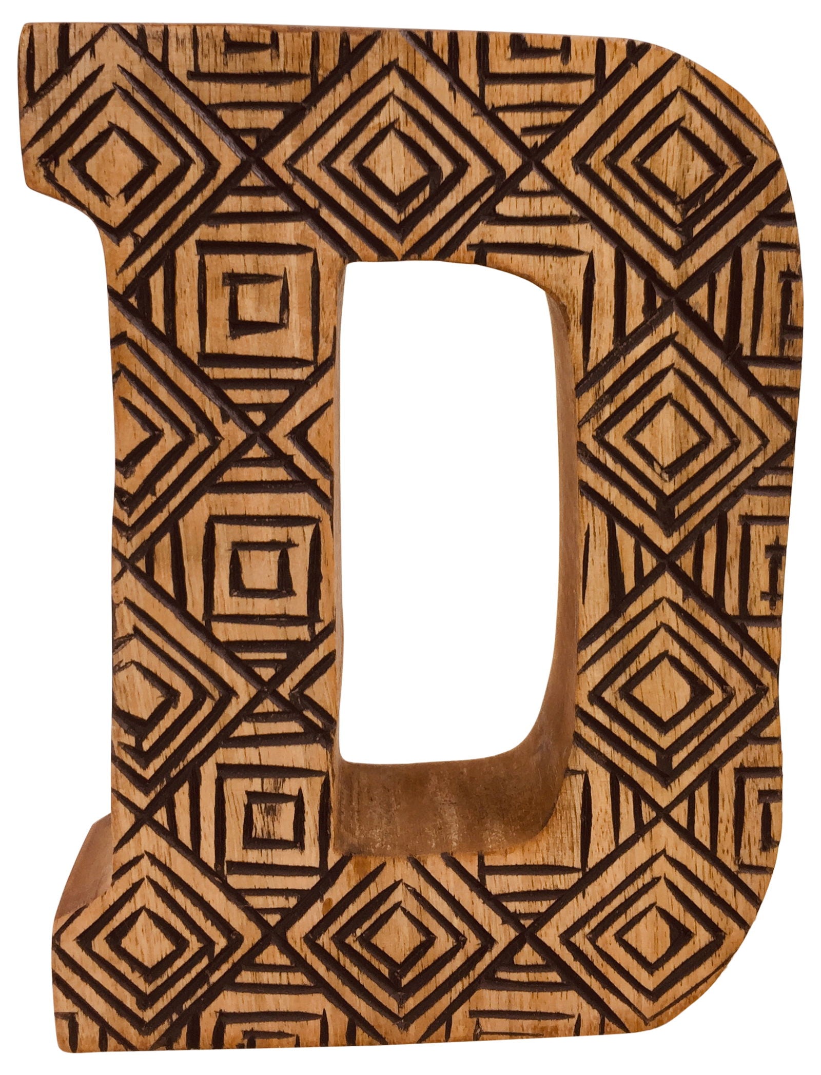 Hand Carved Wooden Geometric Letter D