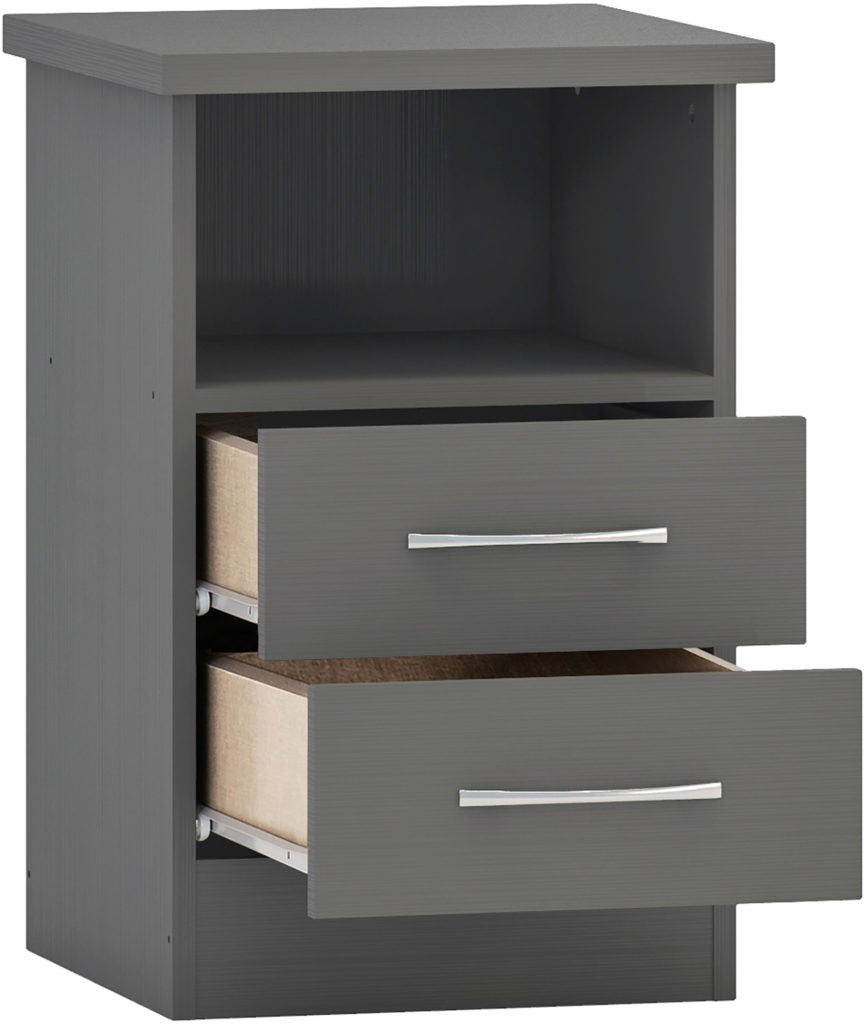 Nevada-2-drawer-bedside-3D-effect-grey-open