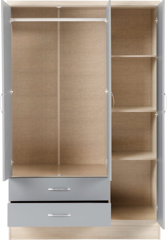 Nevada-3-door-2-drawer-wardrobe-oak-grey-open