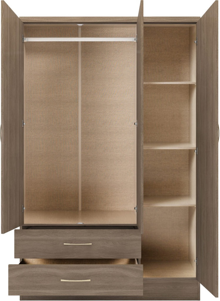 Nevada-3-door-2-drawer-wardrobe-rustic-oak-open