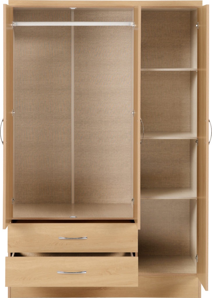 Nevada-3-door-2-drawer-wardrobe-sonoma-oak-open