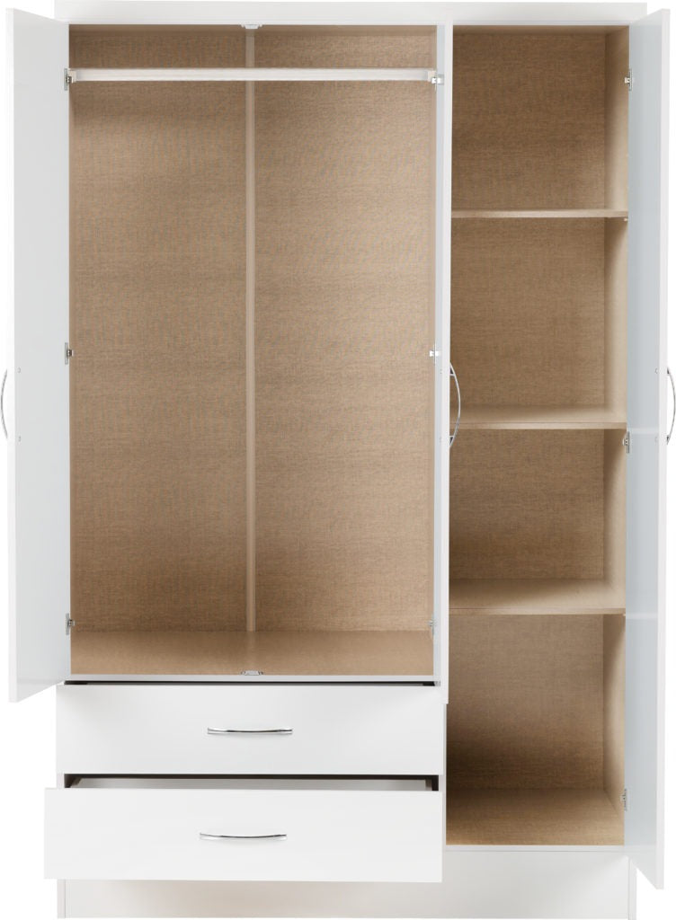 Nevada-3-door-2-drawer-wardrobe-white-open