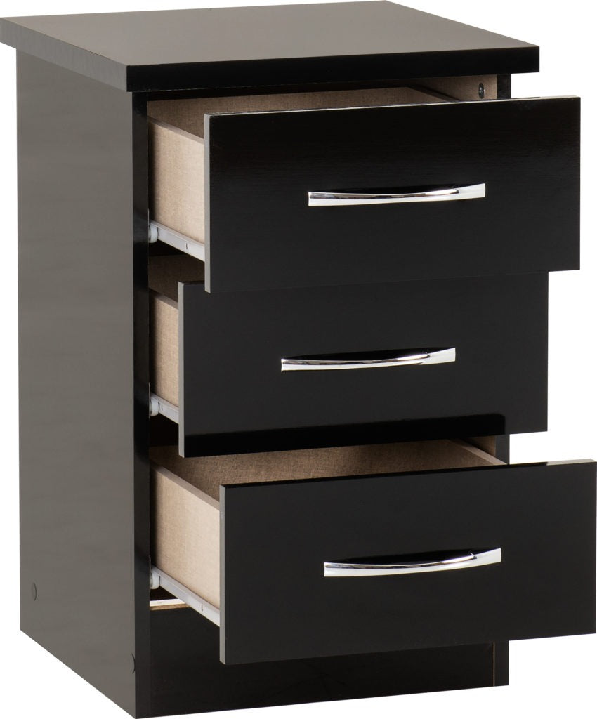 Nevada-3-drawer-bedside-black-open