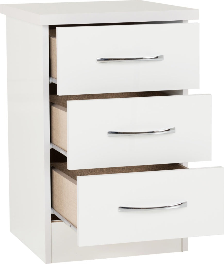 Nevada-3-drawer-bedside-white-open