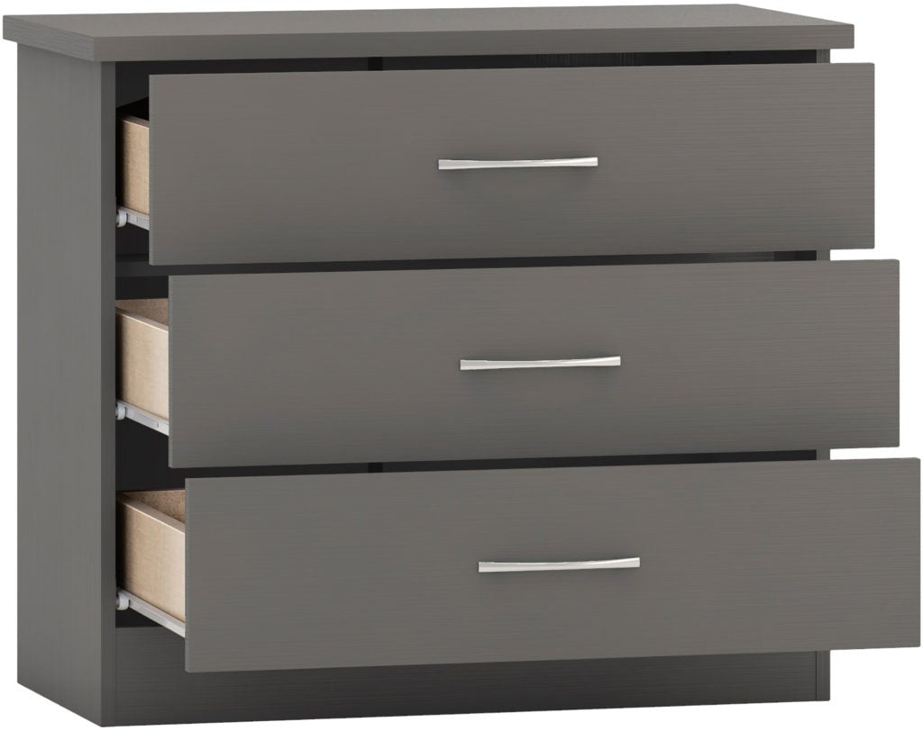 Nevada-3-drawer-chest-3D-effect-grey-open