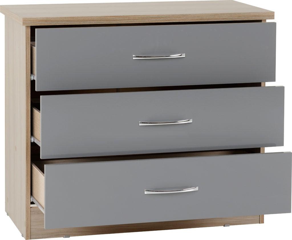 Nevada-3-drawer-chest-oak-grey-open