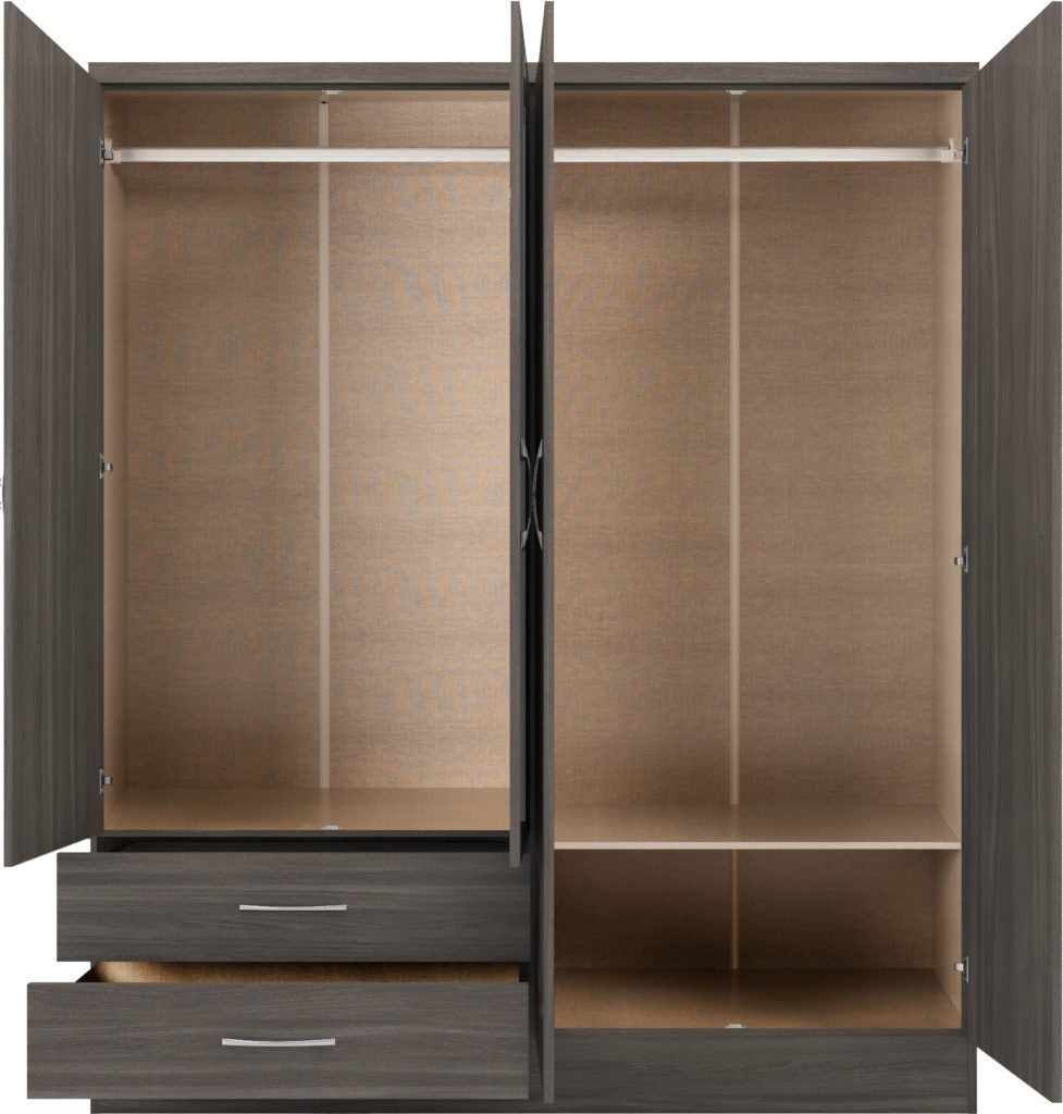 Nevada-4-door-wardrobe-black-wood-grain-open