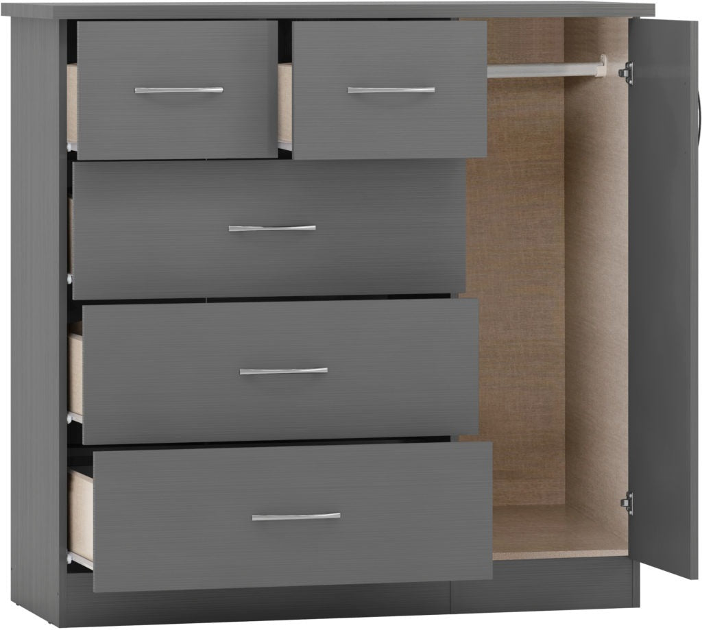 Nevada-5-drawer-low-wardrobe-3D-effect-grey-open