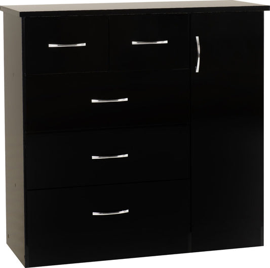 Nevada-5-drawer-low-wardrobe-black-gloss