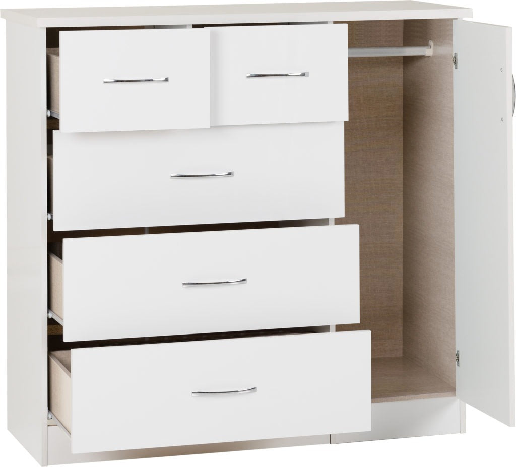 Nevada-5-drawer-low-wardrobe-white-open