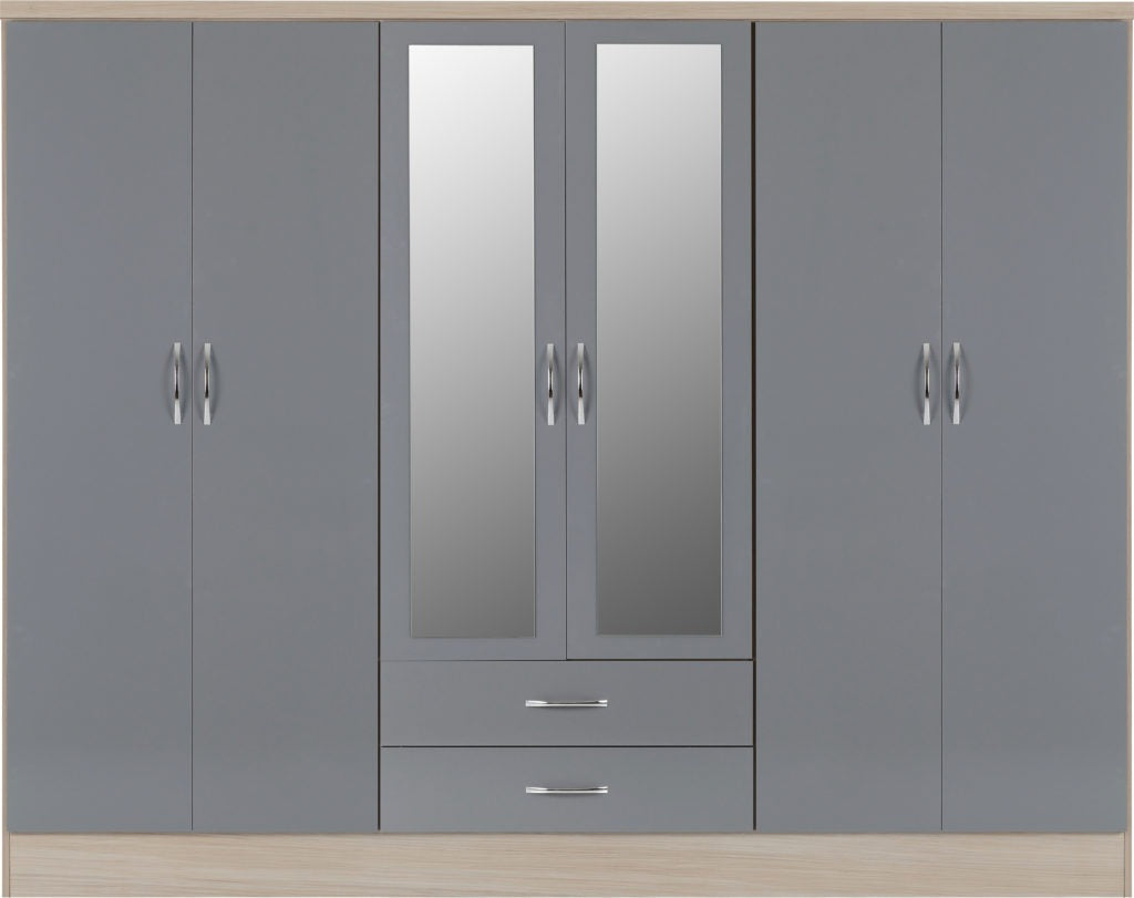 Nevada-6-door-wardrobe-oak-grey-front