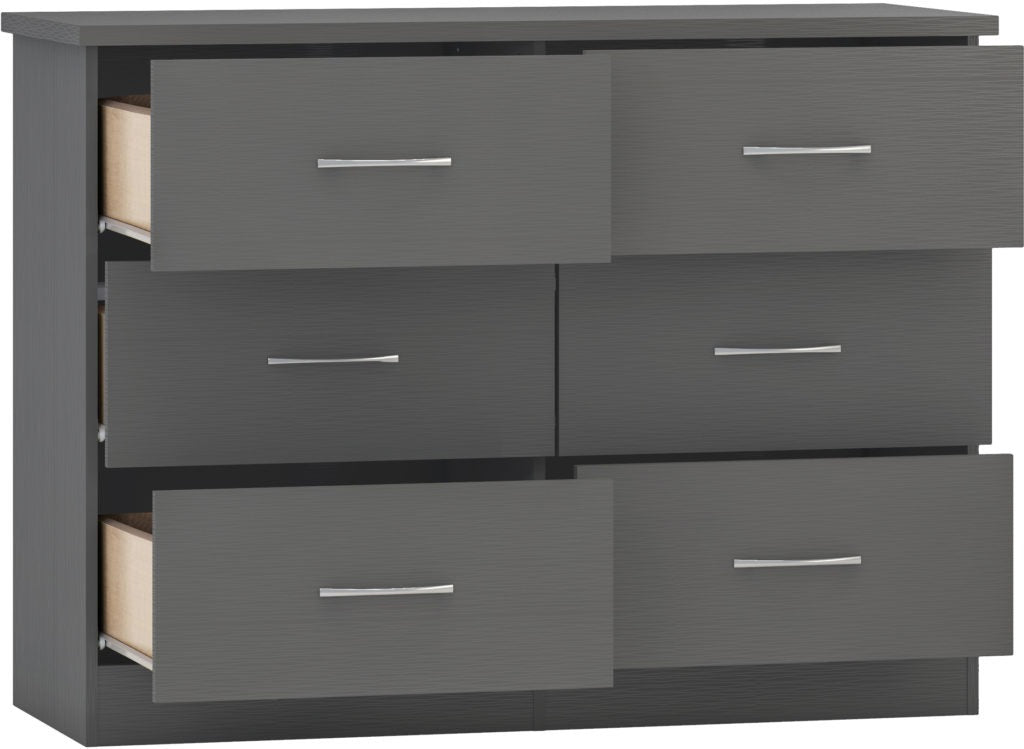 Nevada-6-drawer-chest-3D-effect-grey-open