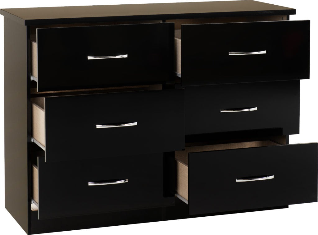 Nevada-6-drawer-chest-black-open