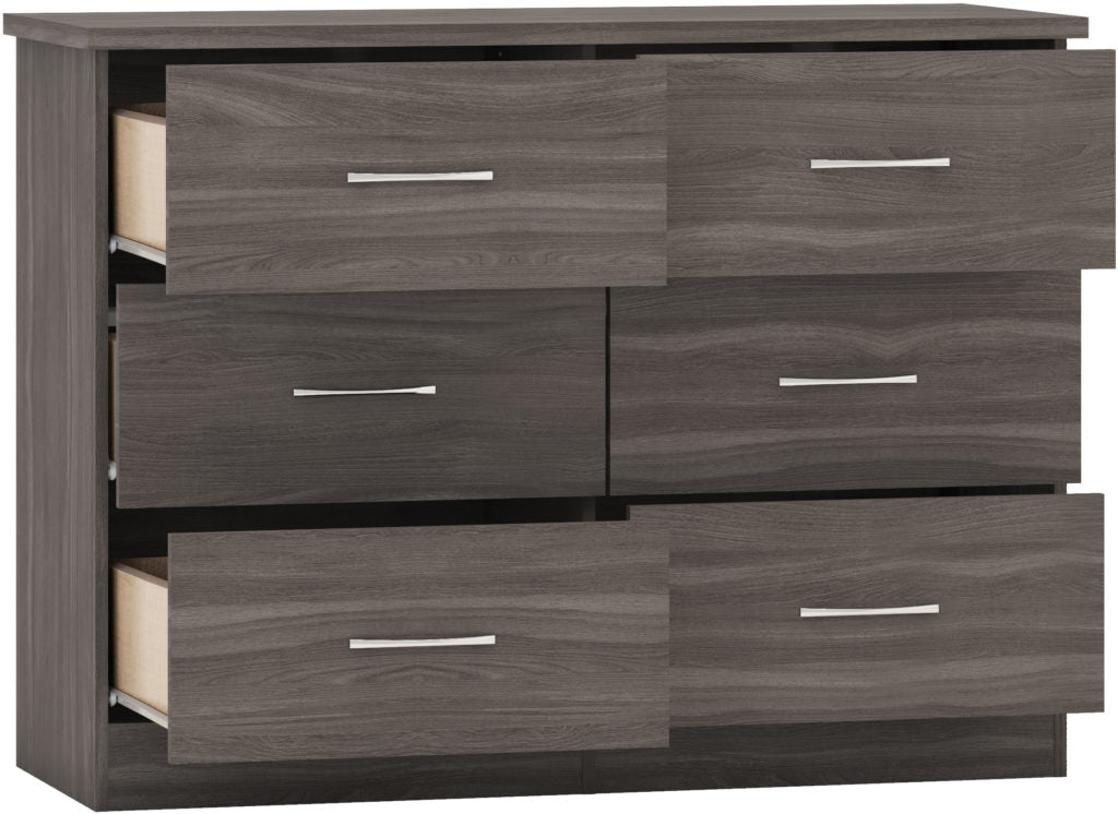 Nevada-6-drawer-chest-black-wood-grain-open