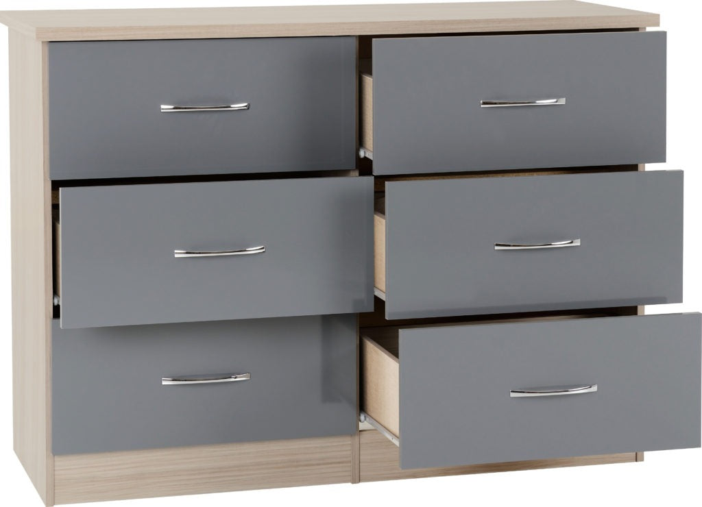 Nevada-6-drawer-chest-oak-grey-open