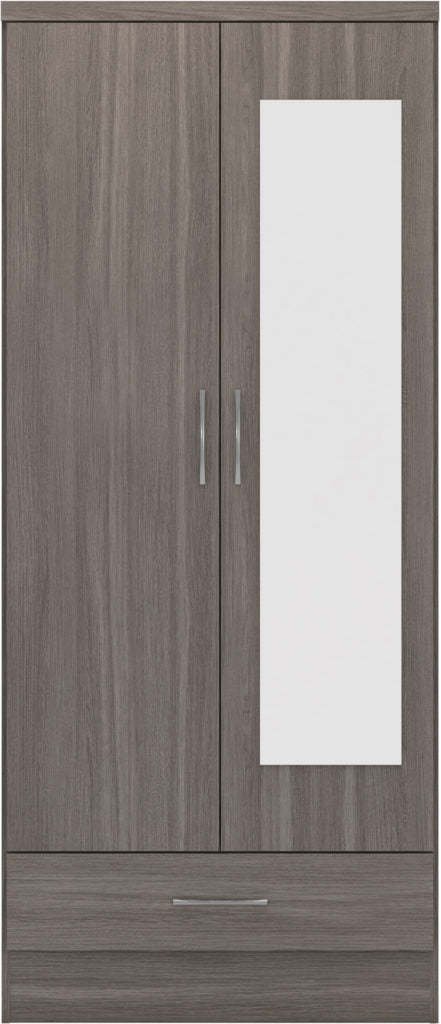 Nevada-mirrored-2-door-wardrobe-black-wood-grain-front