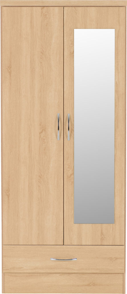 Nevada-mirrored-2-door-wardrobe-sonoma-oak-front