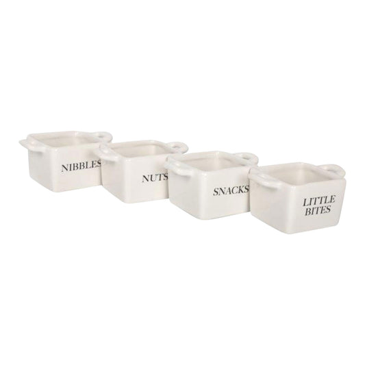 Set of 4 White Ceramic Square Snack Bowls