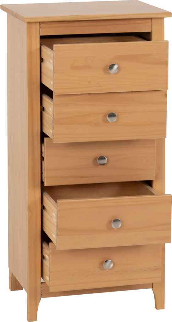 Oslo-5-drawer-narrow-chest-open