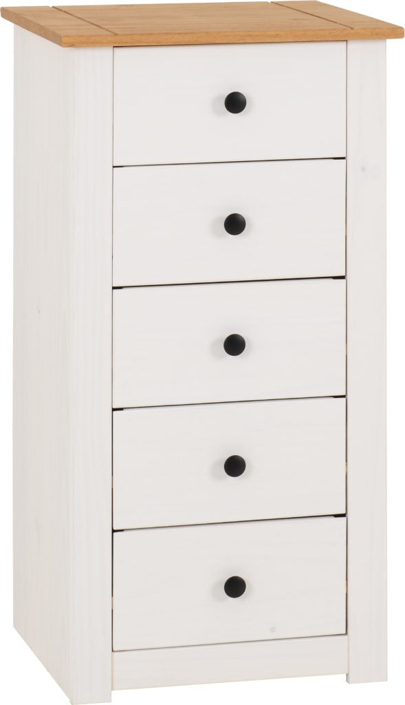 Panama-5-drawer-narrow-chest-white-wax