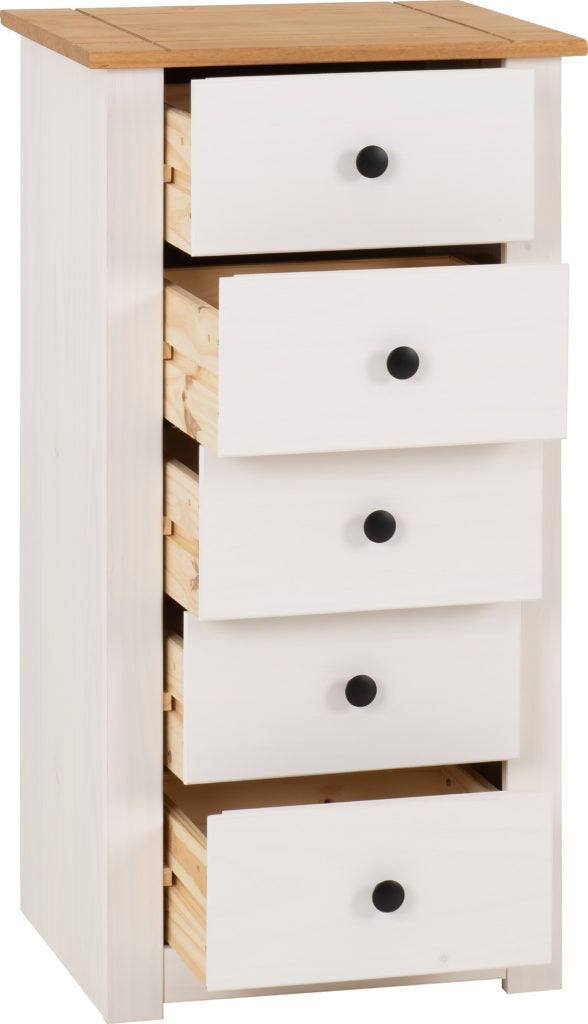 Panama-5-drawer-narrow-chest-wite-wax-open