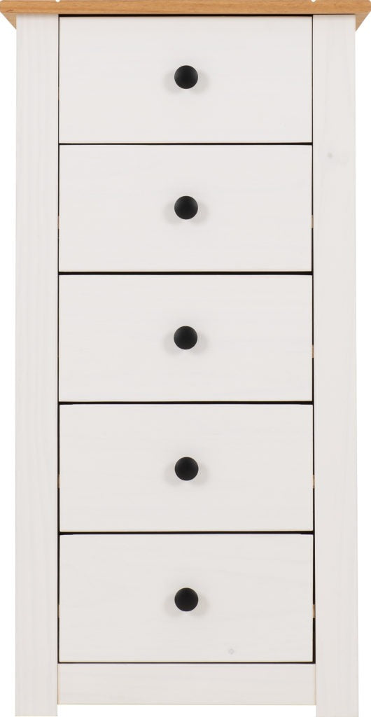 Panama-5-drawer-narrow-chest-wite-wax-front