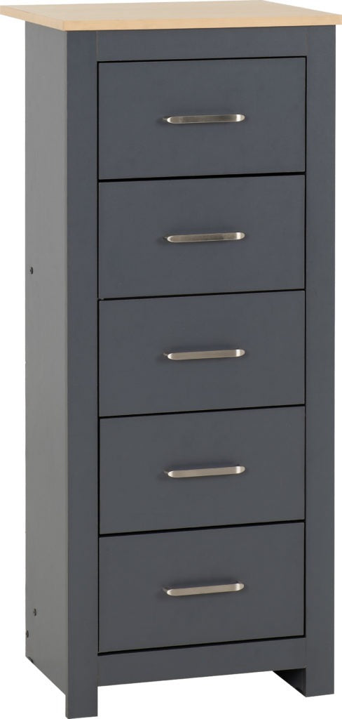 Portland-5-drawer-narrow-chest-grey