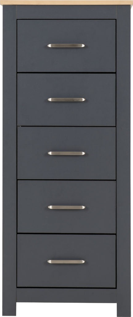 Portland-5-drawer-narrow-chest-grey-front