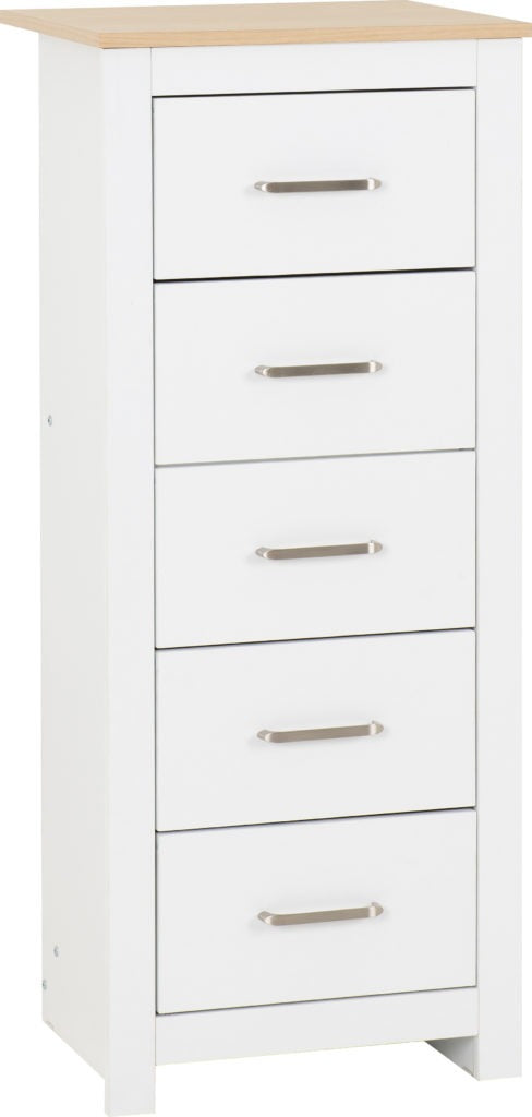 Portland-5-drawer-narrow-chest-white