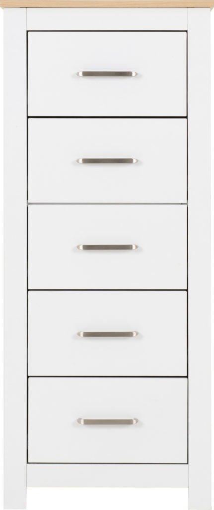 Portland-5-drawer-narrow-chest-white-front